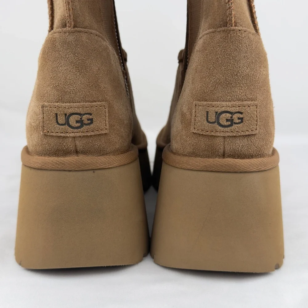 UGG New Heights Platform Boots Chestnut Suede Womens Sz 10 NWOB